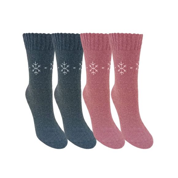 Gray & Pink Womens Simple Snowflake Print 2-Pack Lambs Wool Socks - Picture 5 of 5
